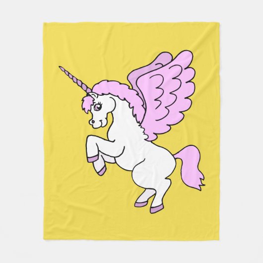 Cute White Unicorn Yellow Fleece Deken (Voorkant)