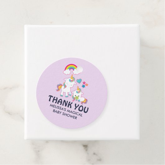 Cute White Unicorns Magical Mama & Baby Bedankt Bedankjes Labels (In situ)