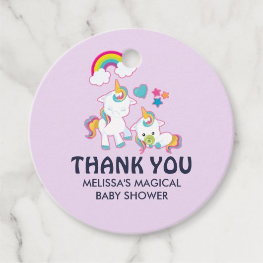 Cute White Unicorns Magical Mama & Baby Bedankt Bedankjes Labels (Voorkant)