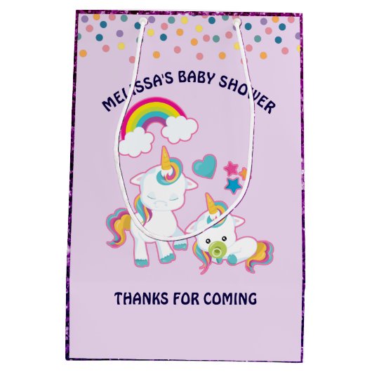 Cute White Unicorns Magical Mama & Baby Bedankt Medium Cadeauzakje (Achterkant)
