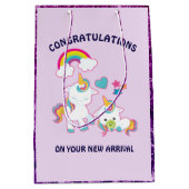 Cute White Unicorns Magical Mama & Baby Congrates Medium Cadeauzakje (Voorkant)