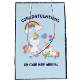 Cute White Unicorns Magical Mama & Baby Congrates Medium Cadeauzakje (Voorkant)