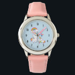 Cute White Unicorns Magical Mama & Baby Horloge<br><div class="desc">Een horloge met een witte mama eenhoorn met fancy kleurrijke mane en staart. Een baby eenhoorn die naast haar ligt, met een groene pacifier in haar mond. Een kleurrijke regenboog met fluffy wolken, en sommige sterren en het hart versieren dit zoete en schattige ontwerp. Een vette roze omhulling van het...</div>