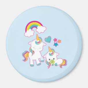 Cute White Unicorns Magical Mama & Baby Magneet