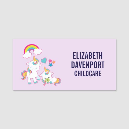 Cute White Unicorns Magical Mama & Baby Naamplaatje (Voorkant)