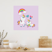 Cute White Unicorns Magical Mama & Baby Poster (Keuken)