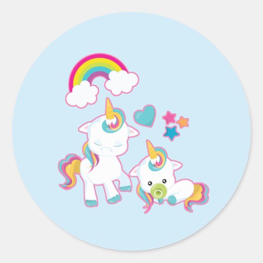 Cute White Unicorns Magical Mama & Baby Ronde Sticker (Voorkant)