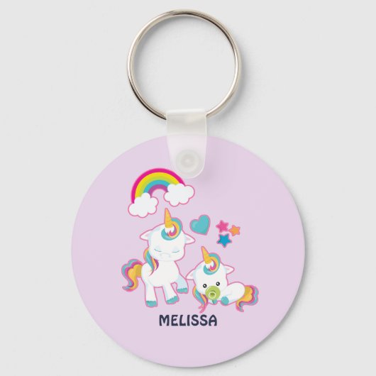 Cute White Unicorns Magical Mama & Baby Sleutelhanger (Voorkant)