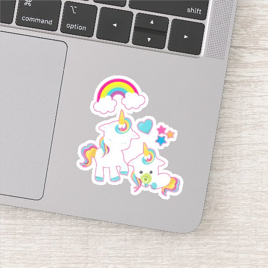 Cute White Unicorns Magical Mama & Baby Sticker (Detail)