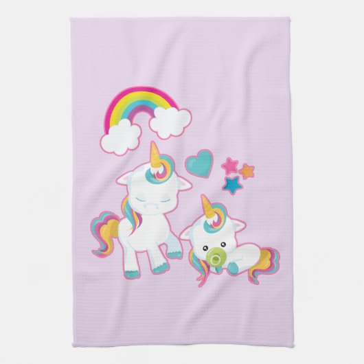 Cute White Unicorns Magical Mama & Baby Theedoek (Verticaal)