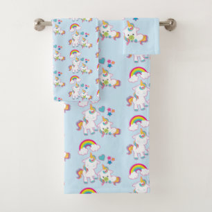 Cute White Unicorns Magical Moeder & Baby Pattern Bad Handdoek