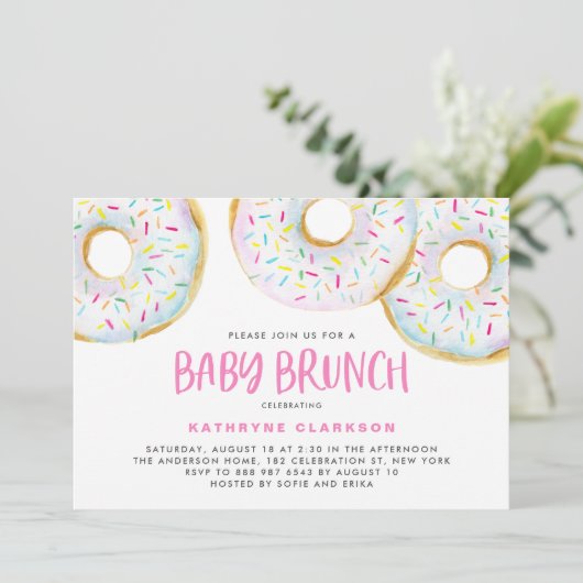 Cute White Waterverf Donuts Baby shower Brunch Kaart (Staand voorkant)