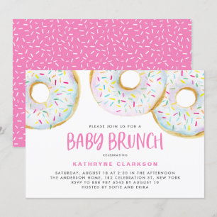 Cute White Waterverf Donuts Baby shower Brunch Kaart