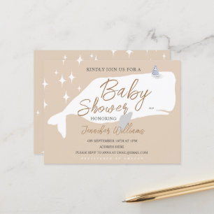 Cute White Whale Baby shower Beige Invitation Briefkaart