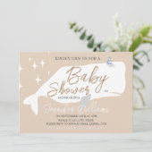 Cute White Whale Baby shower Beige Invitation Kaart (Staand voorkant)