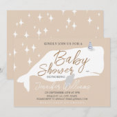 Cute White Whale Baby shower Beige Invitation Kaart (Voorkant / Achterkant)