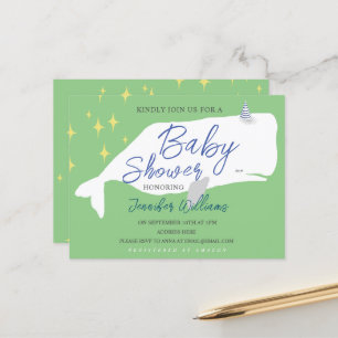 Cute White Whale Baby shower Invitation Briefkaart