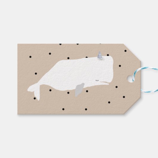 Cute White Whale Baby shower Neutral Beige Cadeaulabel (Voorkant (Horizontaal))