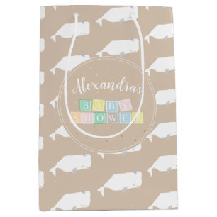 Cute White Whale Baby shower Neutral Beige Medium Cadeauzakje