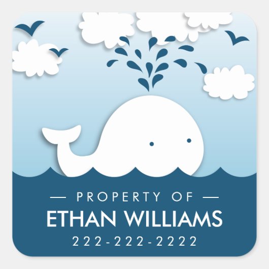 Cute White Whale Property of Name Stickers (Voorkant)