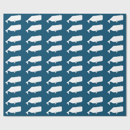 Cute White Whale Zee Ocean Navy Blue Cadeaupapier (Vlak)
