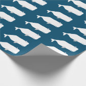 Cute White Whale Zee Ocean Navy Blue Cadeaupapier (Hoek)