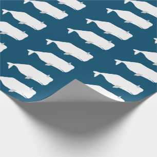 Cute White Whale Zee Ocean Navy Blue Cadeaupapier