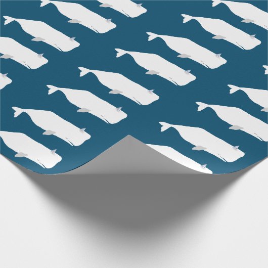 Cute White Whale Zee Ocean Navy Blue Cadeaupapier (Hoek)
