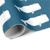 Cute White Whale Zee Ocean Navy Blue Cadeaupapier (Rol Hoek)