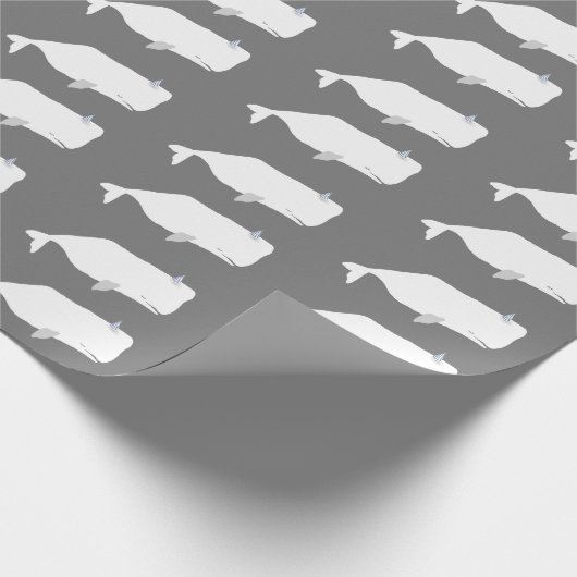 Cute White Whale Zee Ocean Neutral Grey Cadeaupapier (Hoek)