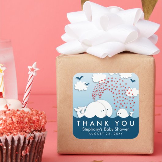 Cute White Whales Couple Baby Bedankt Stickers (Feest)