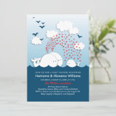 Cute White Whales Couples Baby shower Invite Kaart (Staand voorkant)