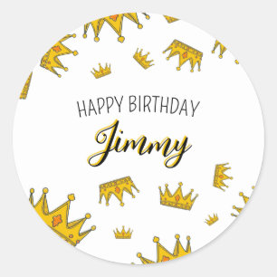 Cute White & Yellow Crown Photo Kid's Birthday Ronde Sticker