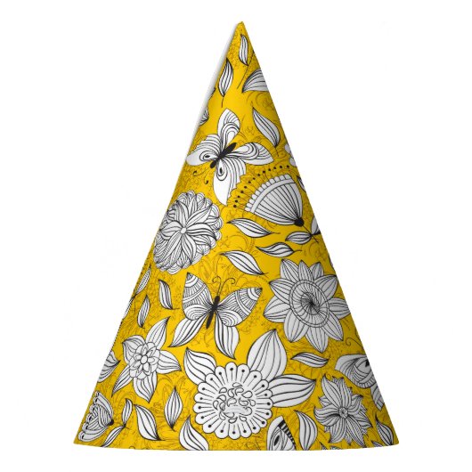 Cute white yellow floral abstract design feesthoedjes (Links)