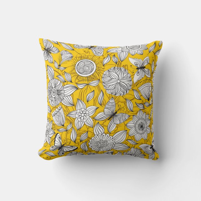 Cute white yellow floral abstract design kussen (Voorkant)