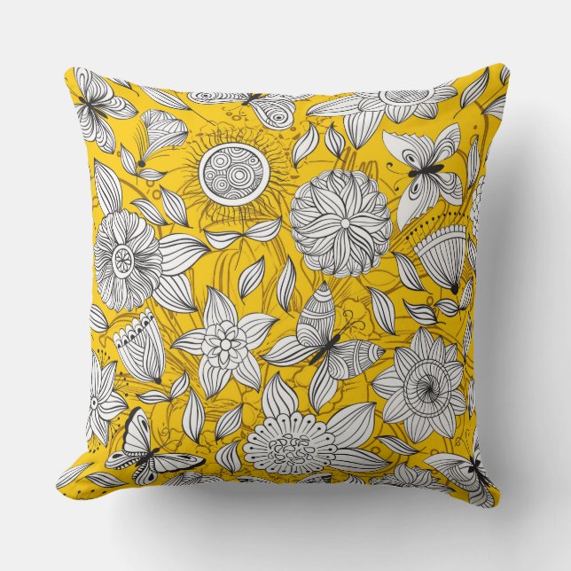 Cute white yellow floral abstract design kussen (Voorkant)