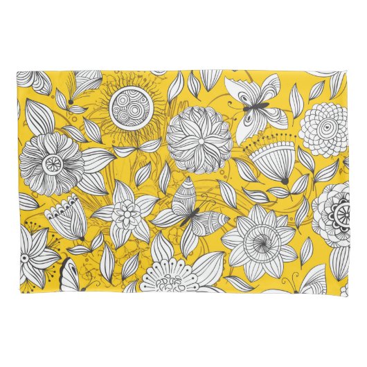 Cute white yellow floral abstract design kussensloop (Voorkant-Links)