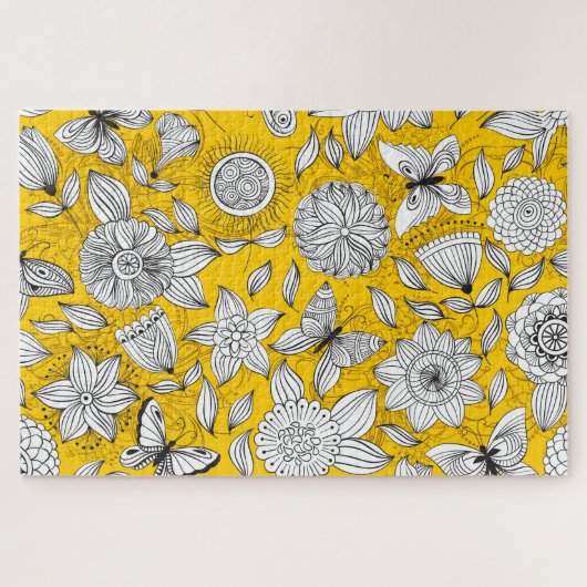 Cute white yellow floral abstract design legpuzzel (Horizontaal)
