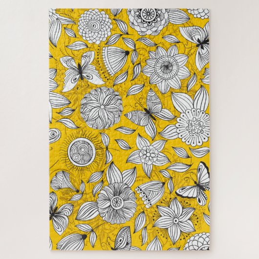 Cute white yellow floral abstract design legpuzzel (Verticaal)
