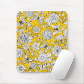 Cute white yellow floral abstract design muismat (Met muis)