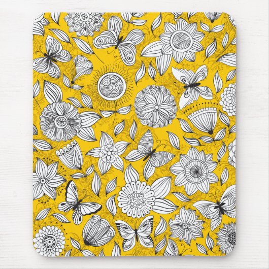 Cute white yellow floral abstract design muismat (Voorkant)