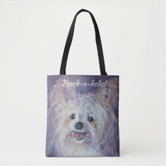 CUTE WHITE YORKIE MIX TOTE BAG (Voorkant)
