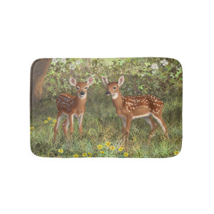 Cute Whitetail Deer Twin Fawns Badmat