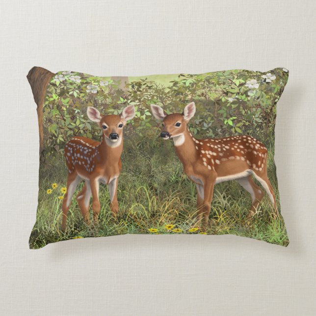 Cute Whitetail Deer Twin Fawns Decoratief Kussen (Voorkant)