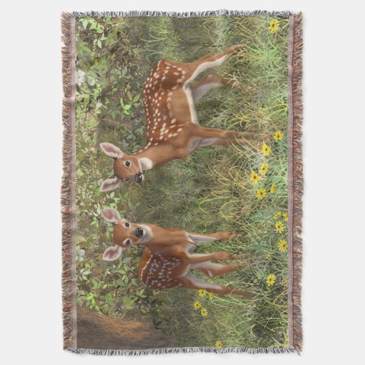 Cute Whitetail Deer Twin Fawns Deken (Voorkant Verticaal)