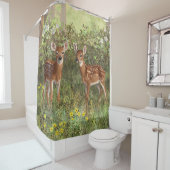 Cute Whitetail Deer Twin Fawns Douchegordijn (In situ)