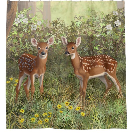 Cute Whitetail Deer Twin Fawns Douchegordijn (Voorkant)