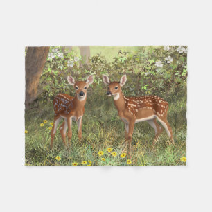 Cute Whitetail Deer Twin Fawns Fleece Deken
