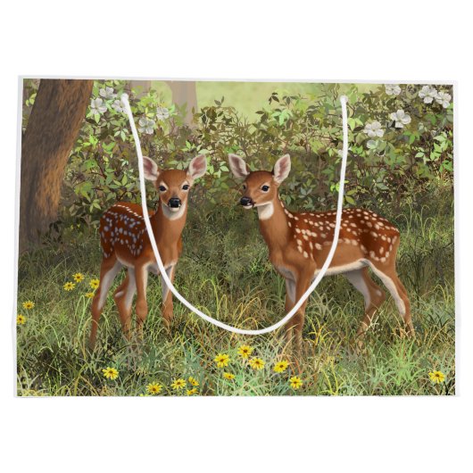Cute Whitetail Deer Twin Fawns Groot Cadeauzakje (Achterkant)