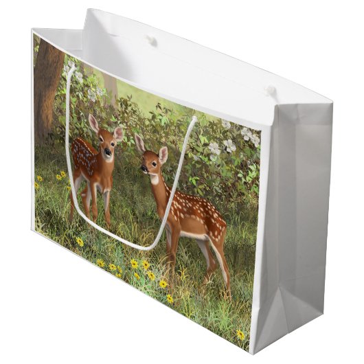Cute Whitetail Deer Twin Fawns Groot Cadeauzakje (Voorkant Gekanteld)